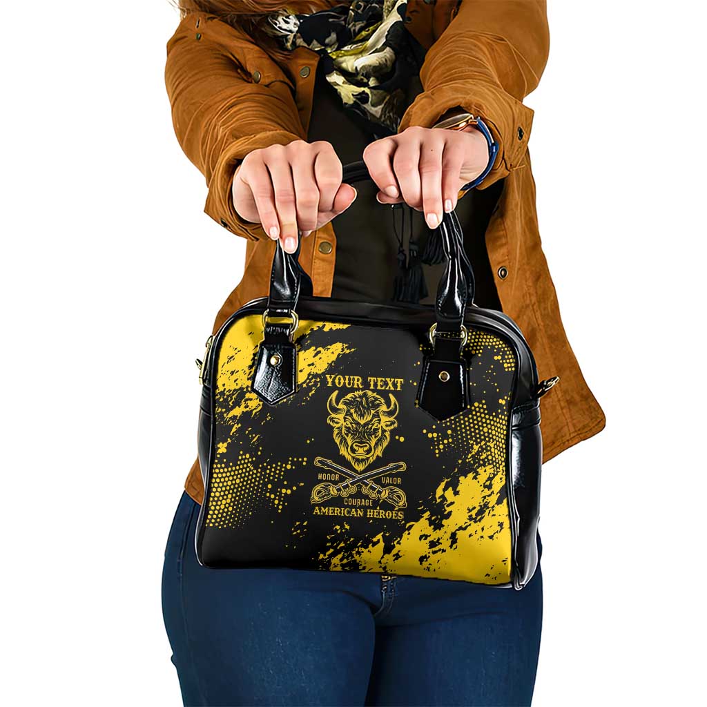 Personalized Bison Buffalo Soldiers Shoulder Handbag American Heroes - Black Grunge Style - Wonder Print Shop