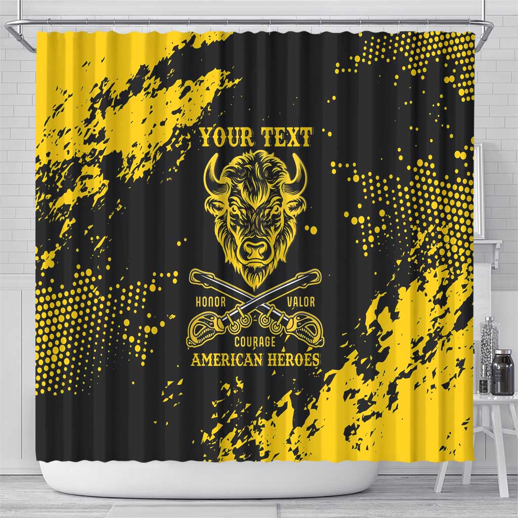 Personalized Bison Buffalo Soldiers Shower Curtain American Heroes - Black Grunge Style - Wonder Print Shop