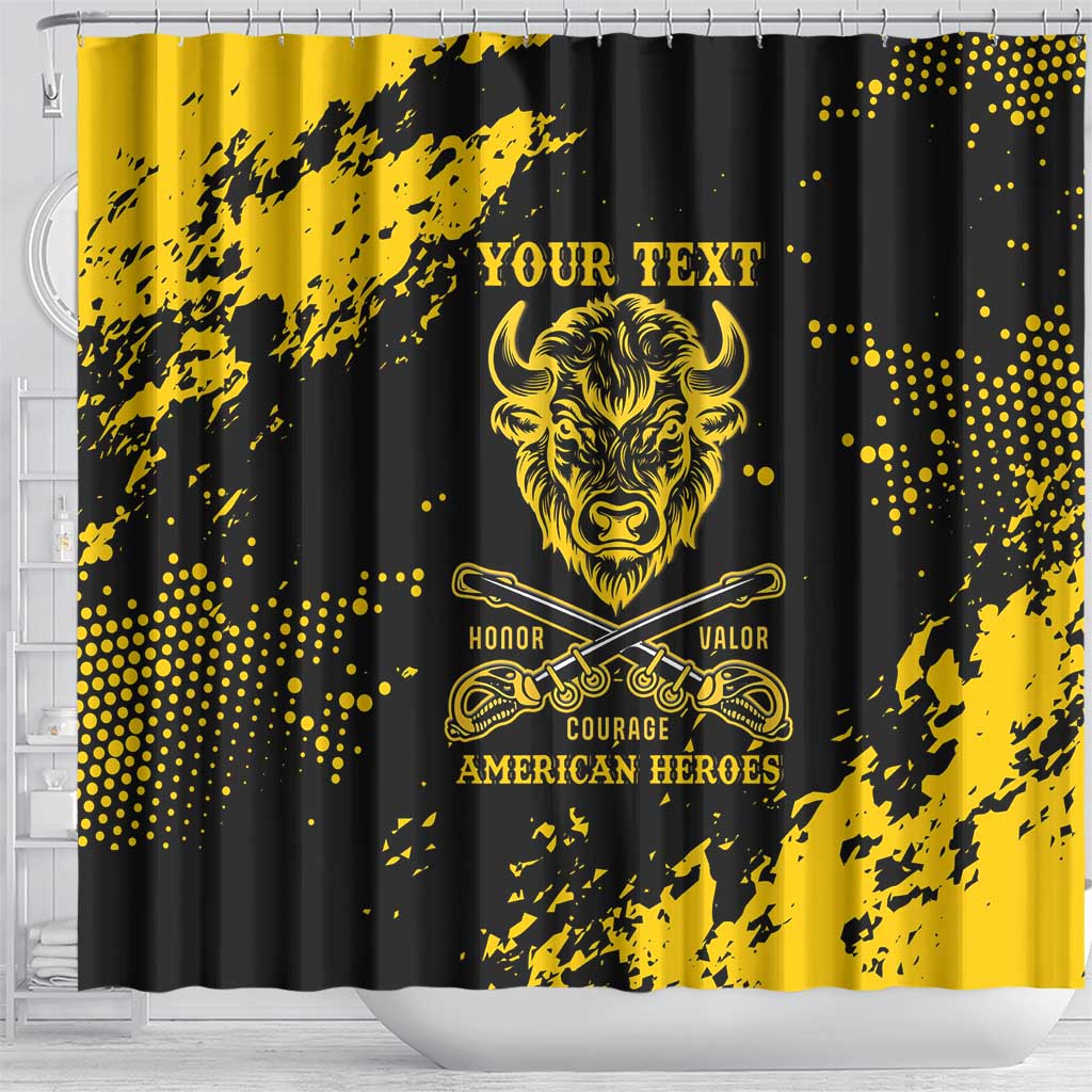 Personalized Bison Buffalo Soldiers Shower Curtain American Heroes - Black Grunge Style - Wonder Print Shop