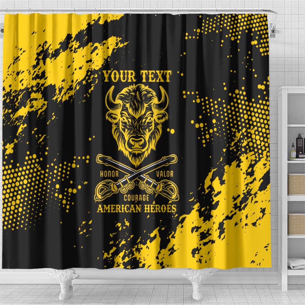 Personalized Bison Buffalo Soldiers Shower Curtain American Heroes - Black Grunge Style - Wonder Print Shop
