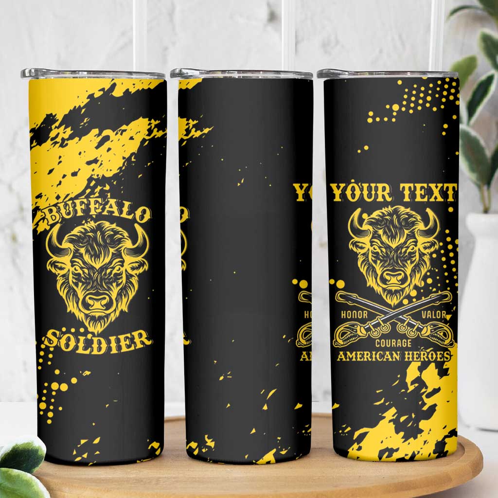 Personalized Bison Buffalo Soldiers Skinny Tumbler American Heroes - Black Grunge Style - Wonder Print Shop