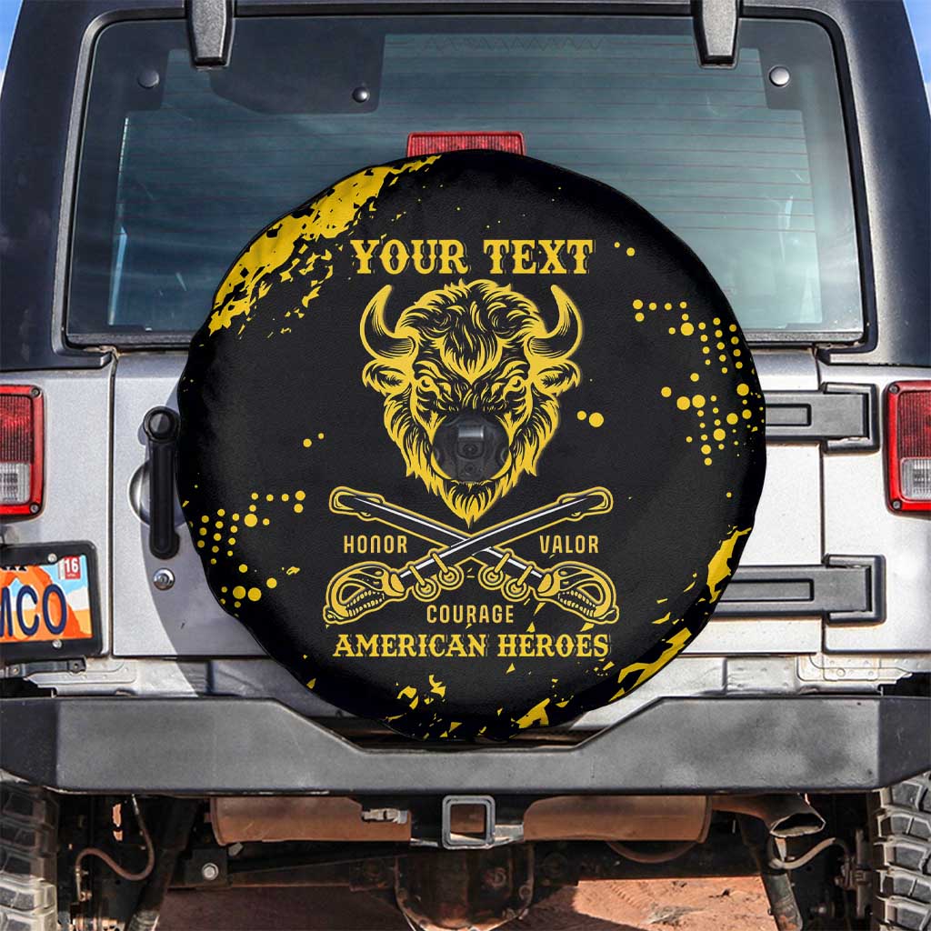 Personalized Bison Buffalo Soldiers Spare Tire Cover American Heroes - Black Grunge Style - Wonder Print Shop