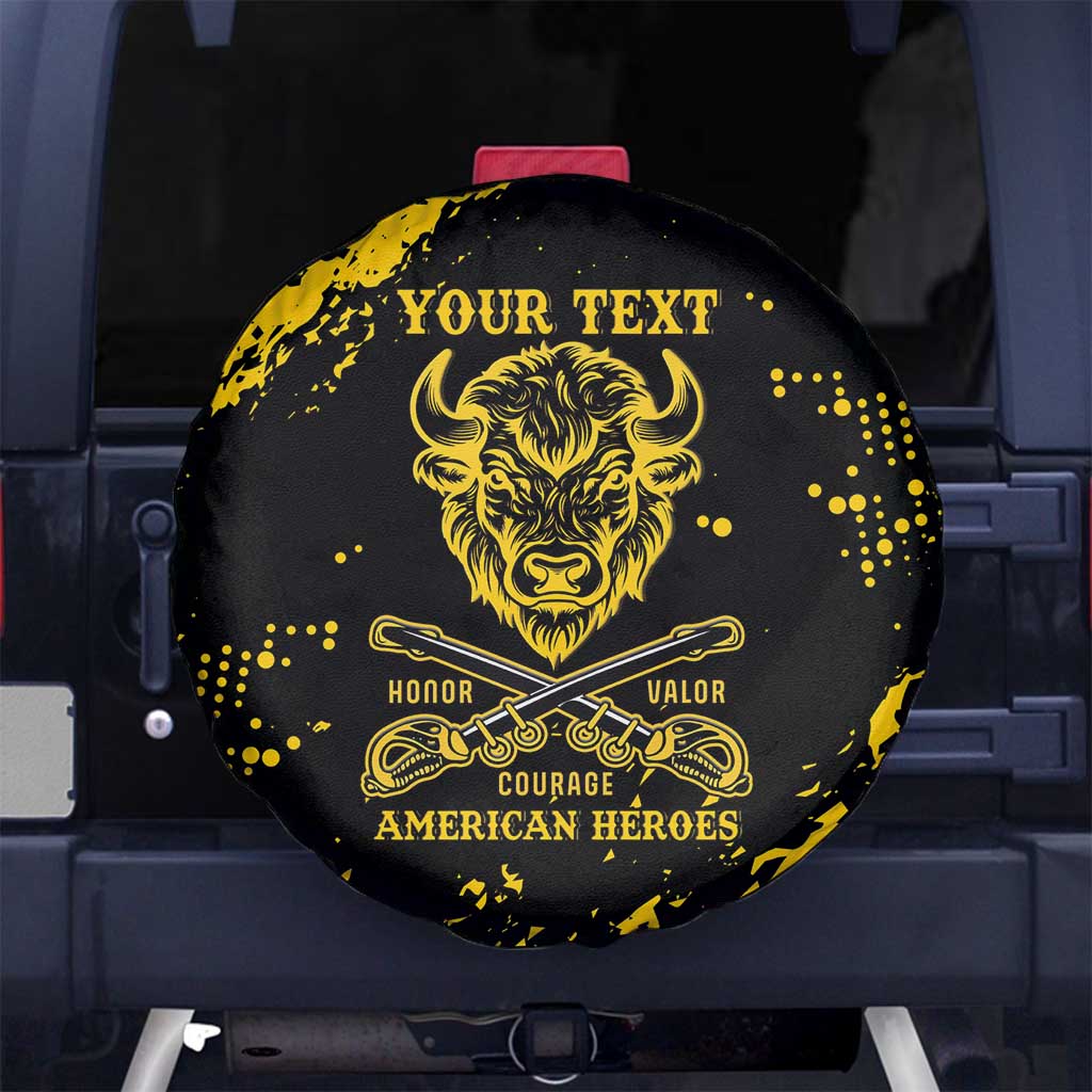 Personalized Bison Buffalo Soldiers Spare Tire Cover American Heroes - Black Grunge Style - Wonder Print Shop