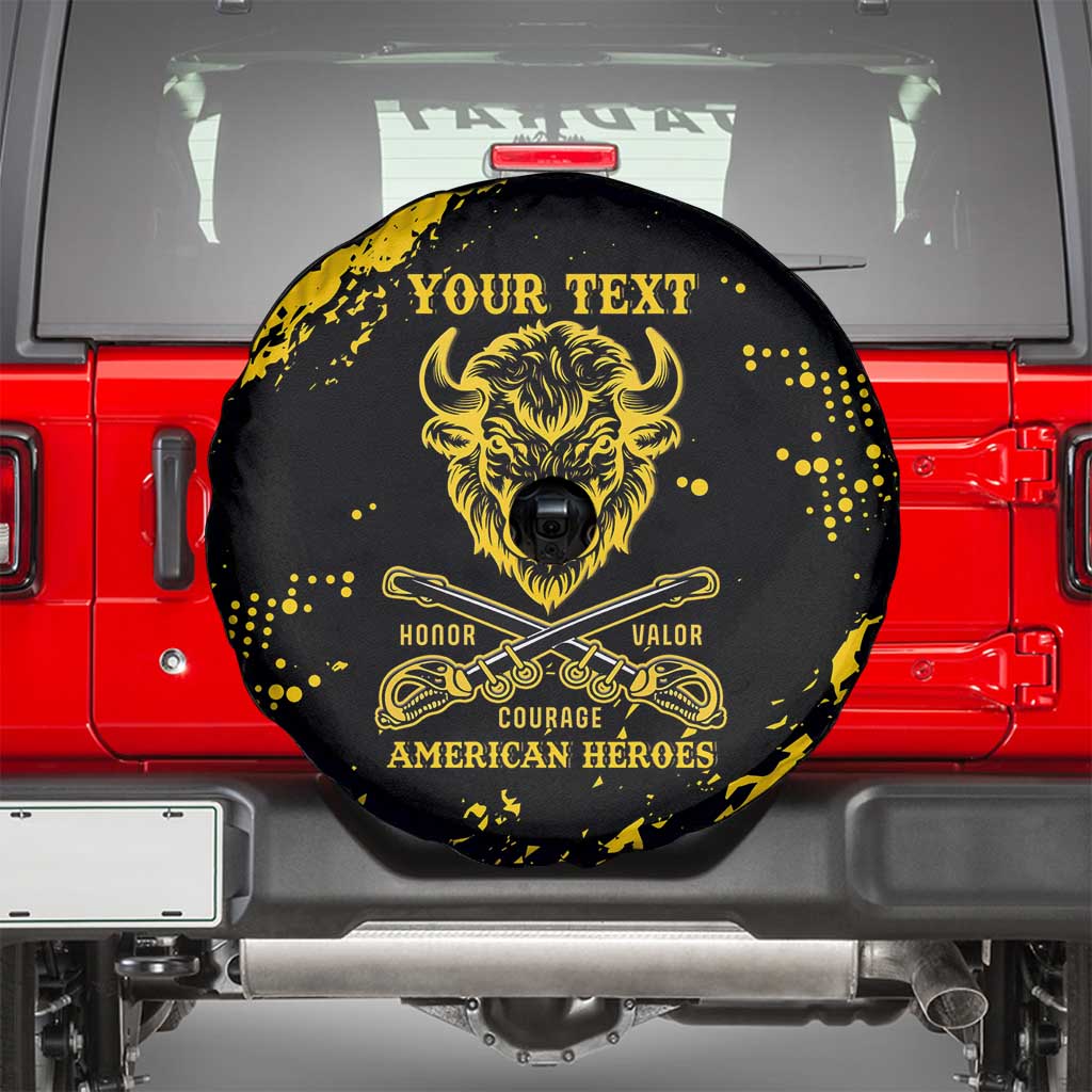 Personalized Bison Buffalo Soldiers Spare Tire Cover American Heroes - Black Grunge Style - Wonder Print Shop