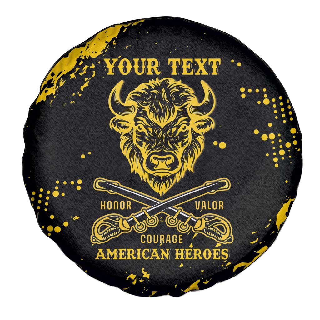 Personalized Bison Buffalo Soldiers Spare Tire Cover American Heroes - Black Grunge Style - Wonder Print Shop