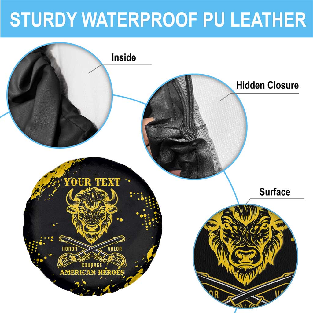 Personalized Bison Buffalo Soldiers Spare Tire Cover American Heroes - Black Grunge Style - Wonder Print Shop