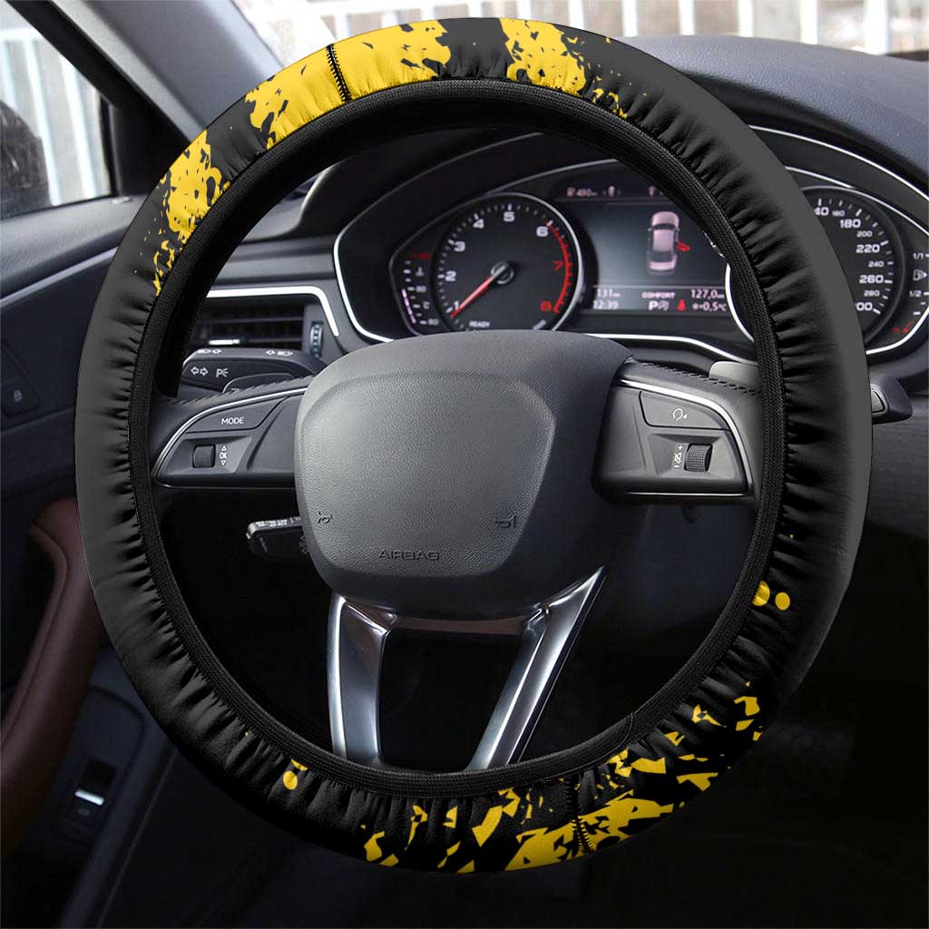 Bison Buffalo Soldiers Steering Wheel Cover American Heroes - Black Grunge Style - Wonder Print Shop