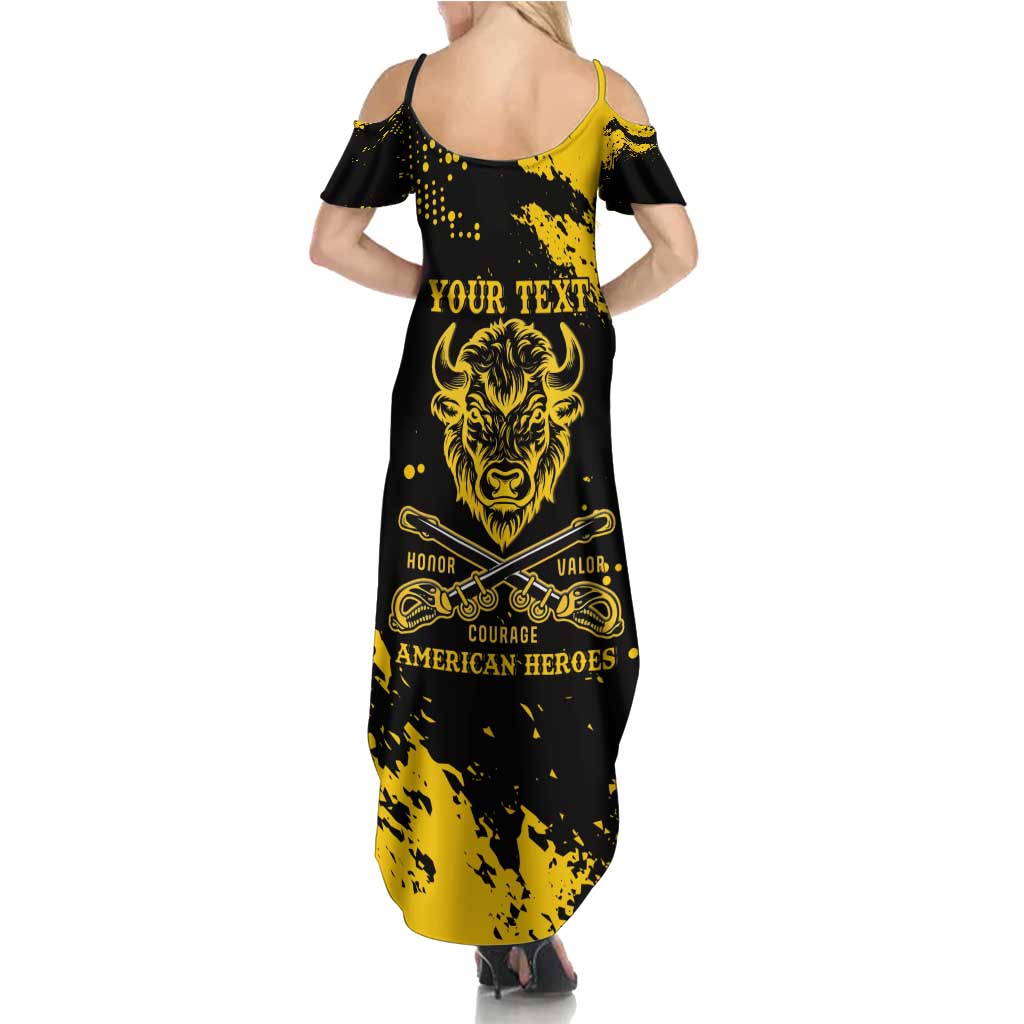 Personalized Bison Buffalo Soldiers Summer Maxi Dress American Heroes - Black Grunge Style - Wonder Print Shop