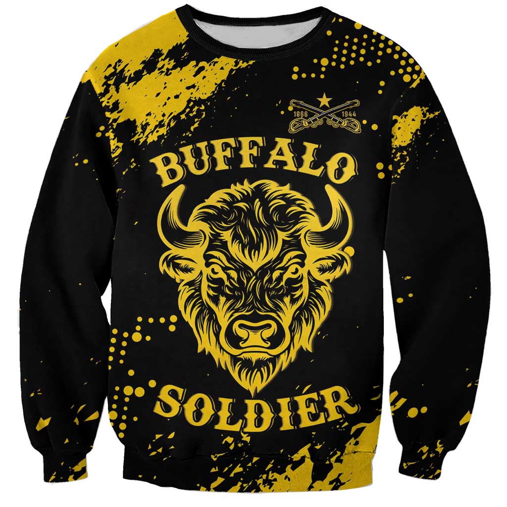 Personalized Bison Buffalo Soldiers Sweatshirt American Heroes - Black Grunge Style - Wonder Print Shop