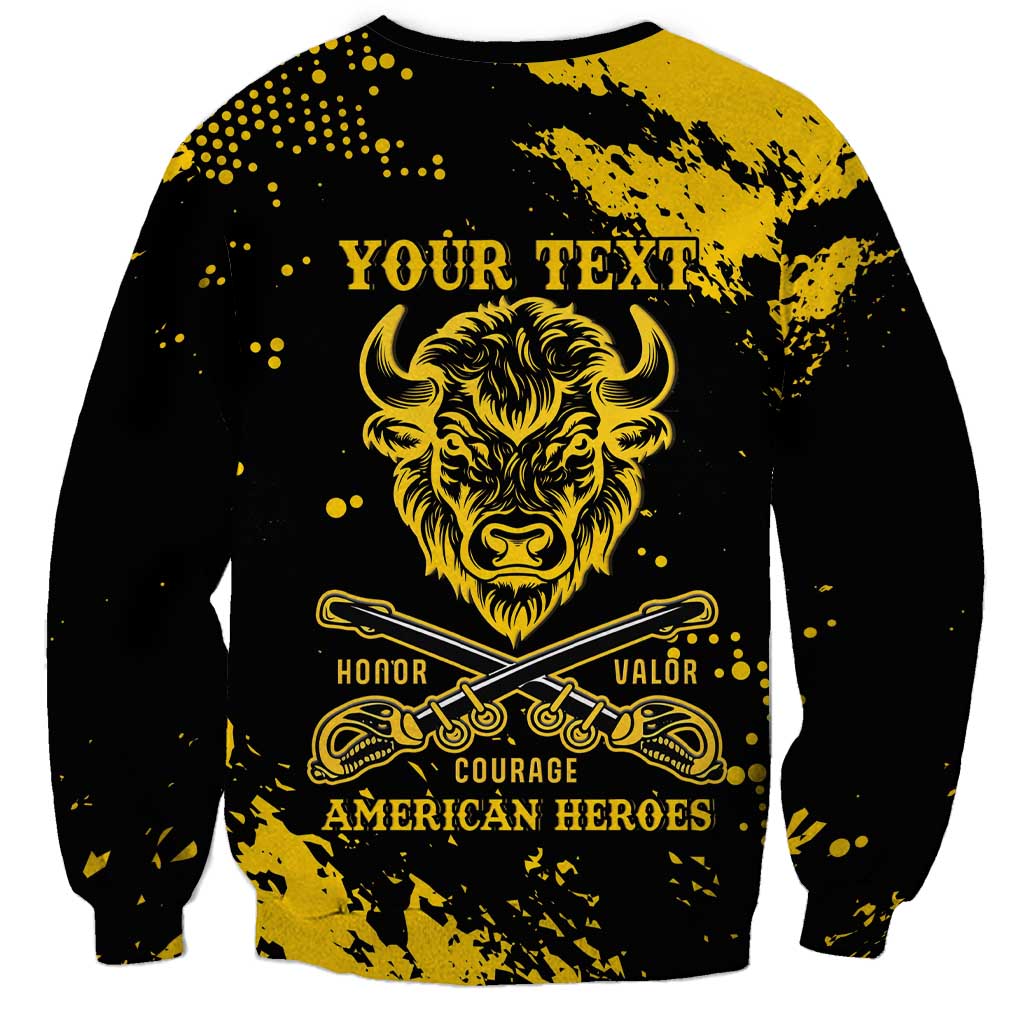 Personalized Bison Buffalo Soldiers Sweatshirt American Heroes - Black Grunge Style - Wonder Print Shop
