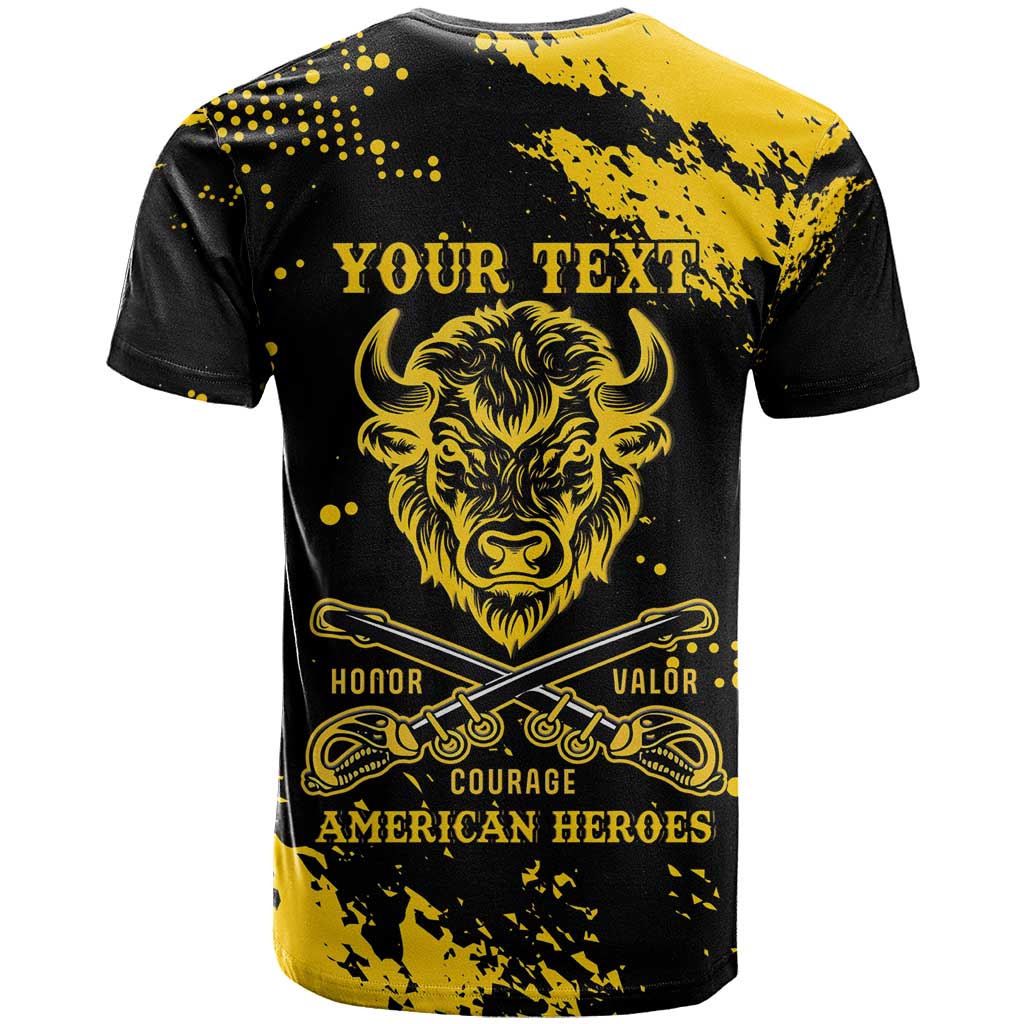 Personalized Bison Buffalo Soldiers T Shirt American Heroes - Black Grunge Style - Wonder Print Shop