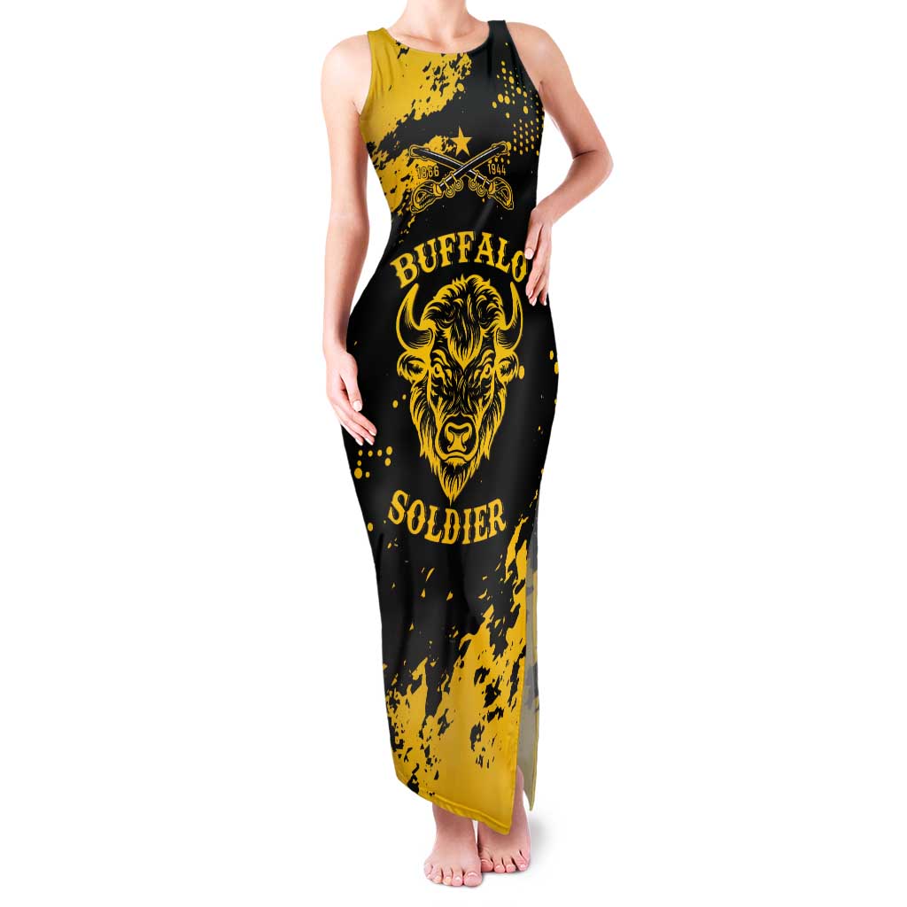 Personalized Bison Buffalo Soldiers Tank Maxi Dress American Heroes - Black Grunge Style - Wonder Print Shop
