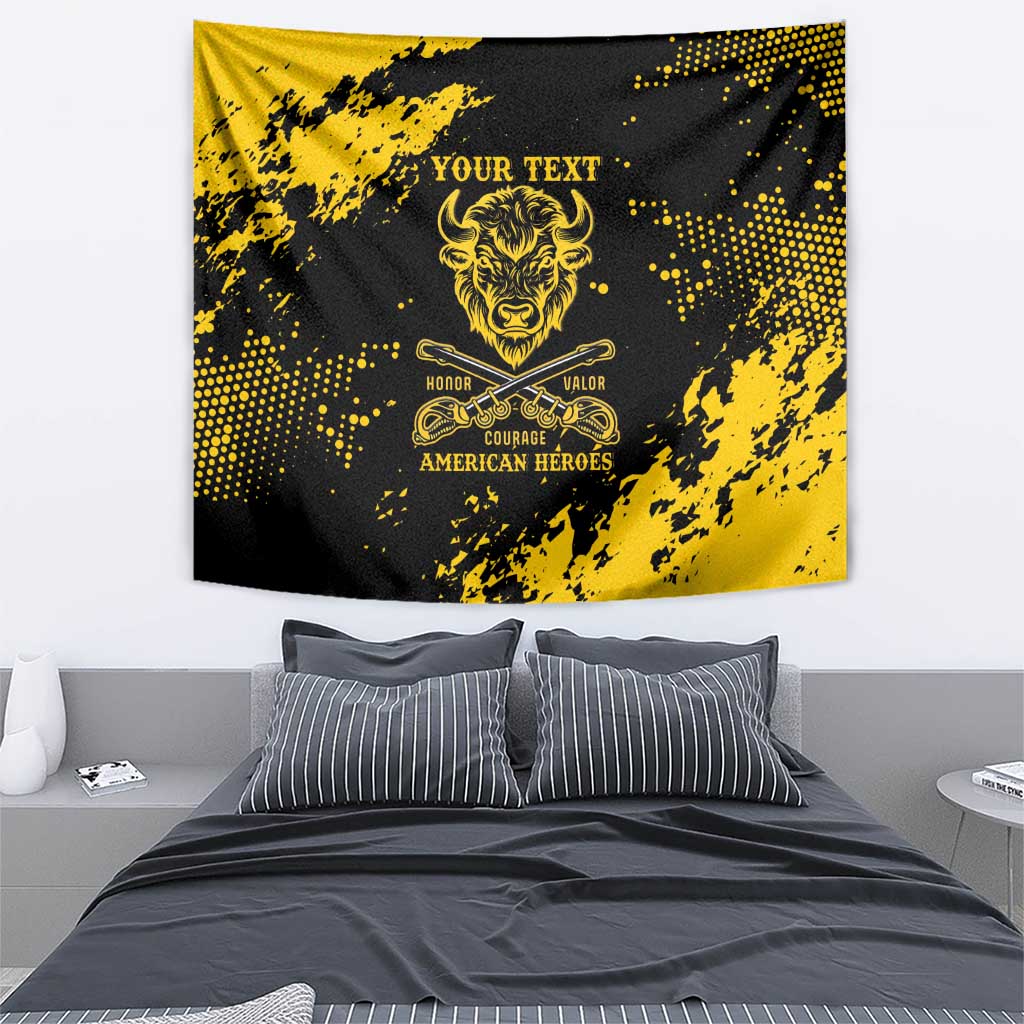 Personalized Bison Buffalo Soldiers Tapestry American Heroes - Black Grunge Style - Wonder Print Shop