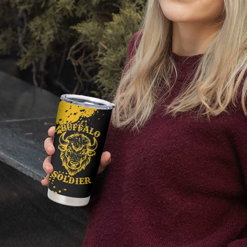 Personalized Bison Buffalo Soldiers Tumbler Cup American Heroes - Black Grunge Style - Wonder Print Shop