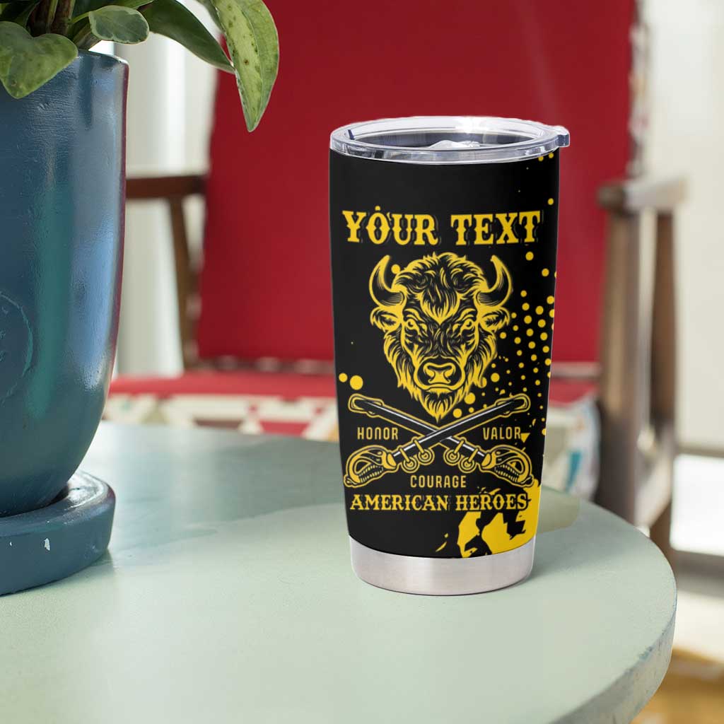 Personalized Bison Buffalo Soldiers Tumbler Cup American Heroes - Black Grunge Style - Wonder Print Shop
