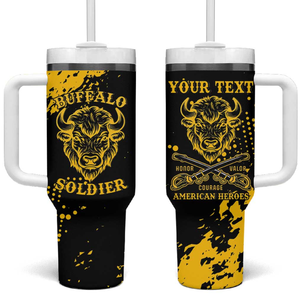 Personalized Bison Buffalo Soldiers Tumbler With Handle American Heroes - Black Grunge Style - Wonder Print Shop