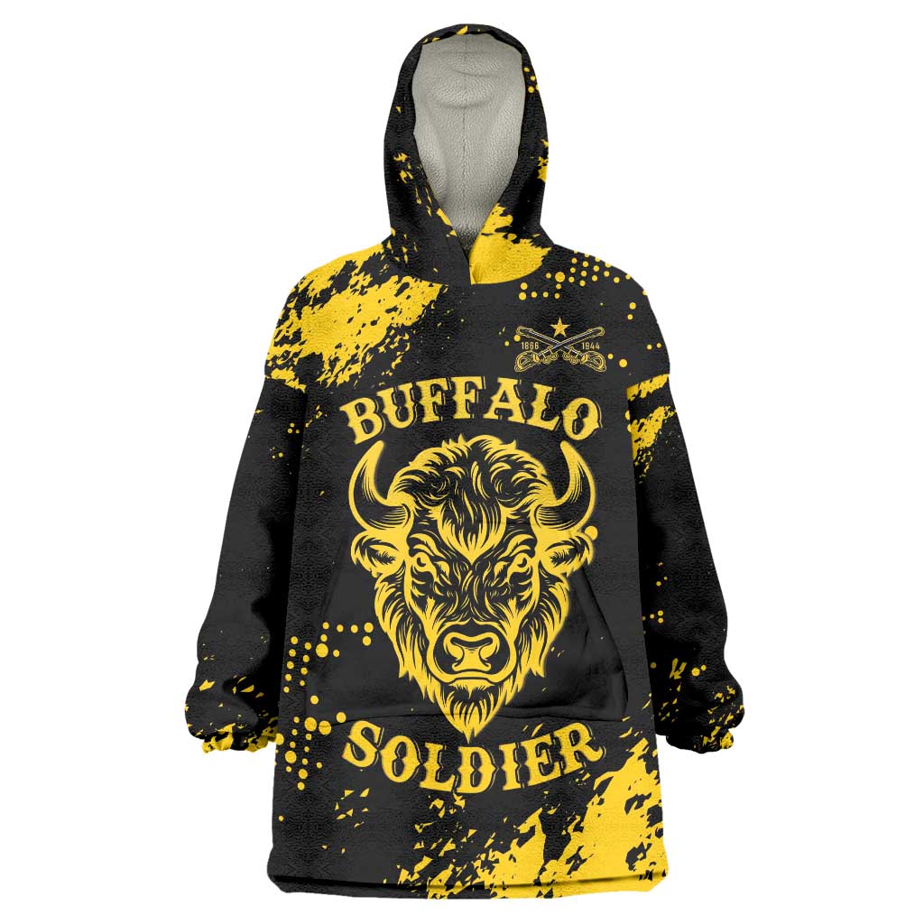 Personalized Bison Buffalo Soldiers Wearable Blanket Hoodie American Heroes - Black Grunge Style - Wonder Print Shop