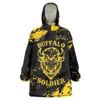 Personalized Bison Buffalo Soldiers Wearable Blanket Hoodie American Heroes - Black Grunge Style - Wonder Print Shop