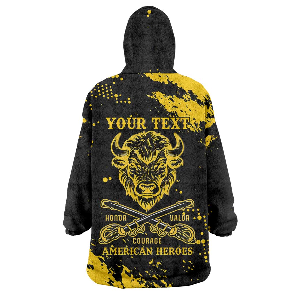 Personalized Bison Buffalo Soldiers Wearable Blanket Hoodie American Heroes - Black Grunge Style - Wonder Print Shop