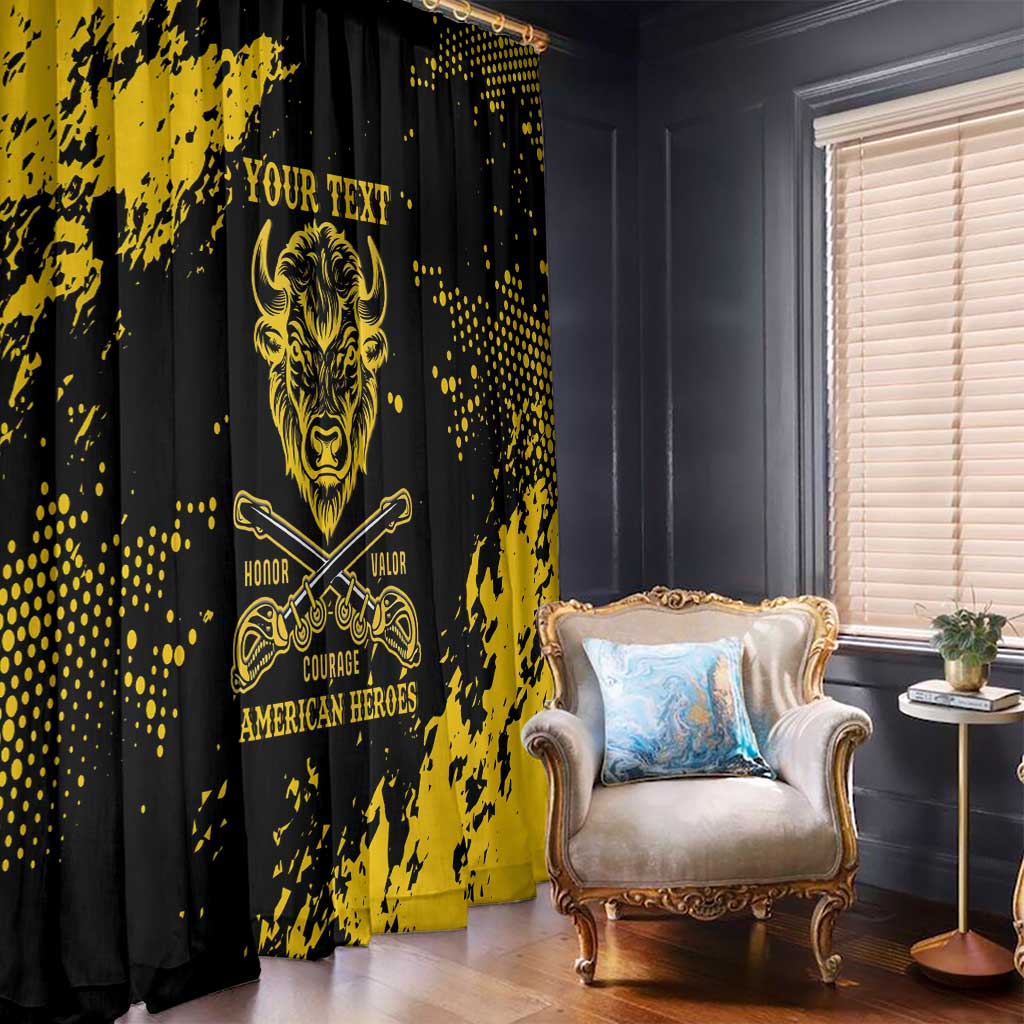 Personalized Bison Buffalo Soldiers Window Curtain American Heroes - Black Grunge Style - Wonder Print Shop
