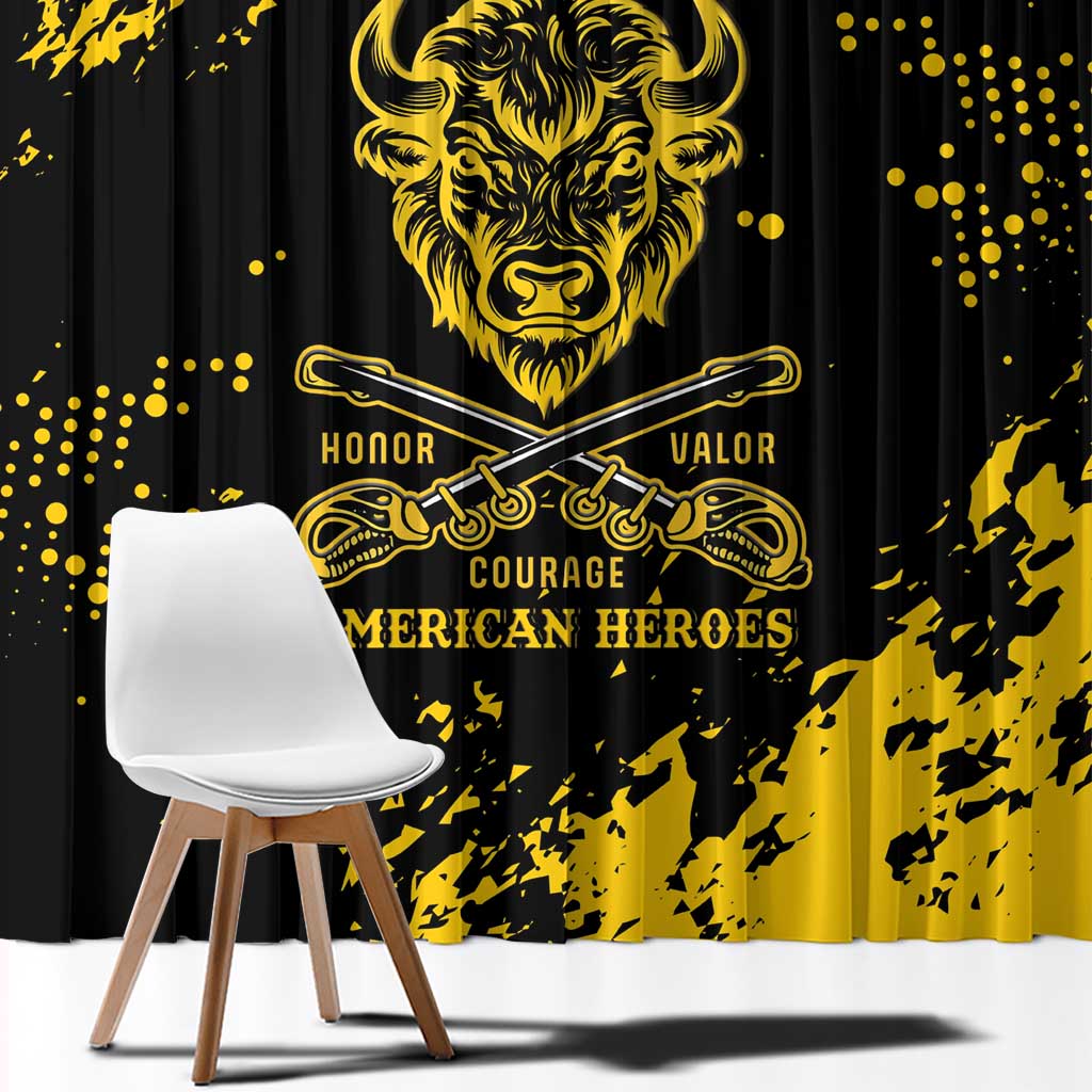 Personalized Bison Buffalo Soldiers Window Curtain American Heroes - Black Grunge Style - Wonder Print Shop