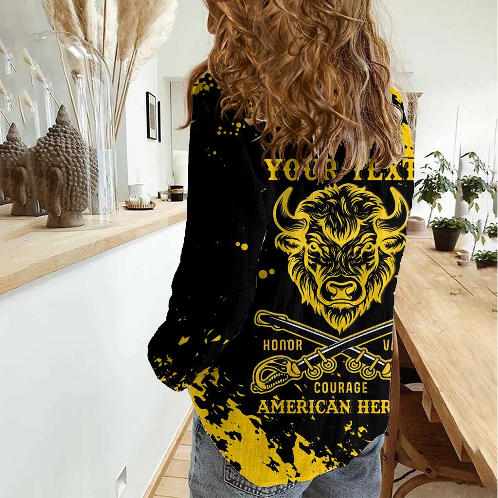 Personalized Bison Buffalo Soldiers Women Casual Shirt American Heroes - Black Grunge Style - Wonder Print Shop