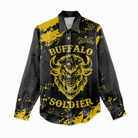 Personalized Bison Buffalo Soldiers Women Casual Shirt American Heroes - Black Grunge Style - Wonder Print Shop