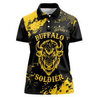 Personalized Bison Buffalo Soldiers Women Polo Shirt American Heroes - Black Grunge Style - Wonder Print Shop