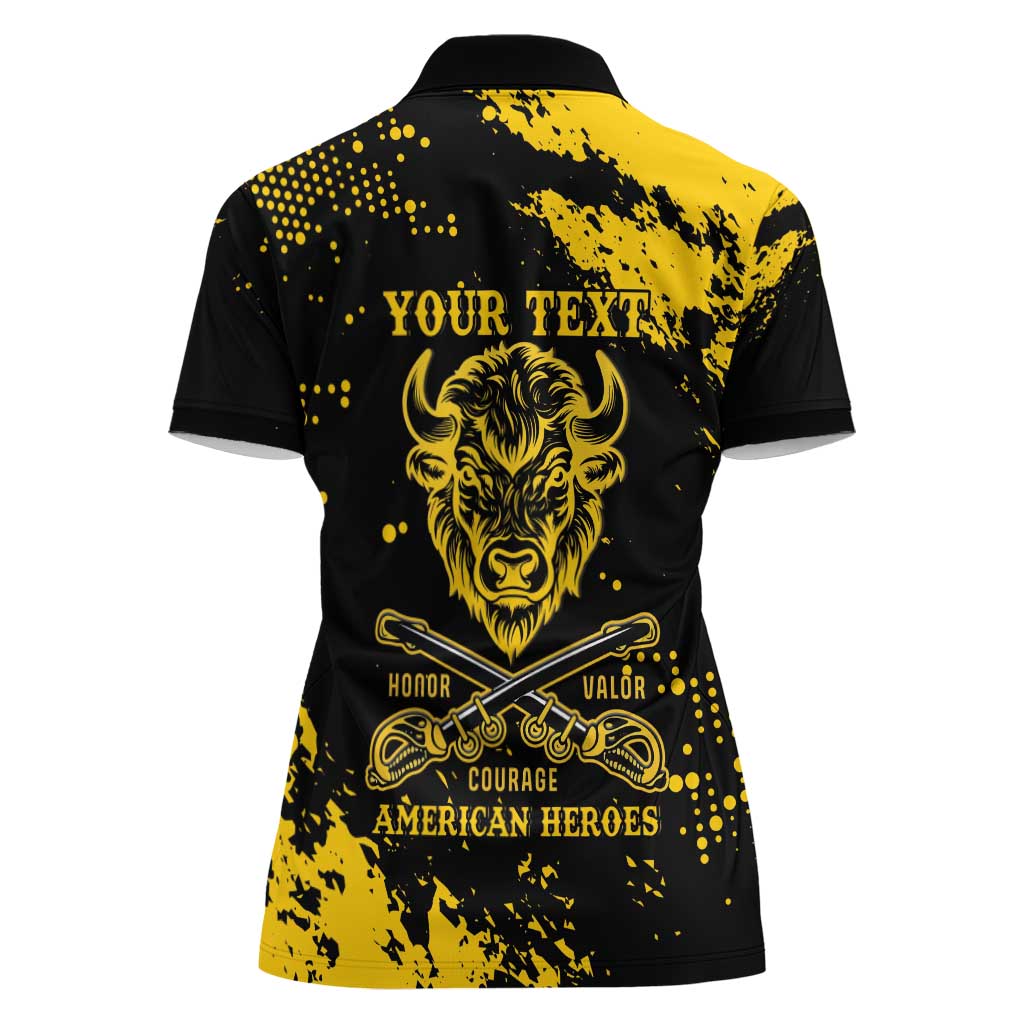 Personalized Bison Buffalo Soldiers Women Polo Shirt American Heroes - Black Grunge Style - Wonder Print Shop