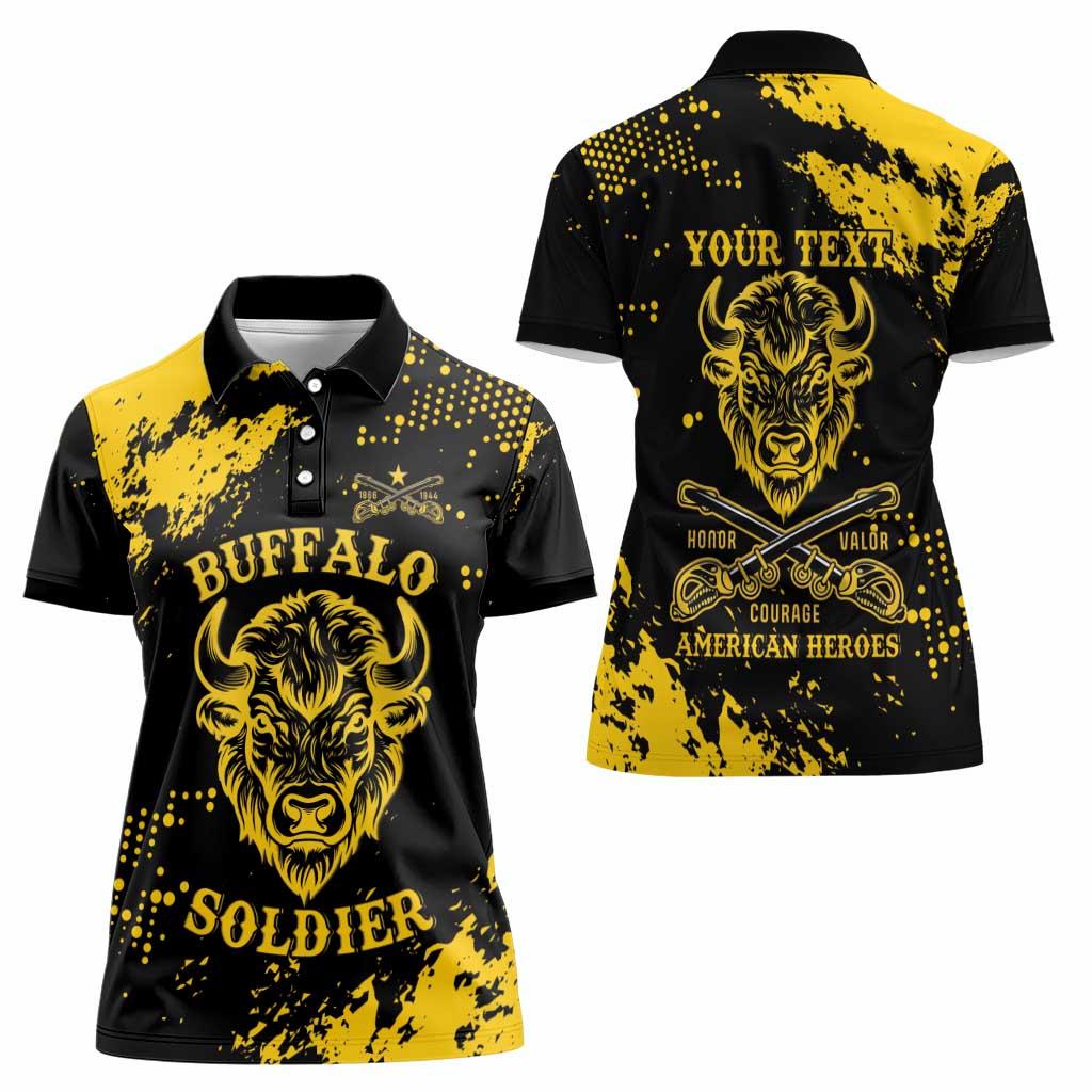 Personalized Bison Buffalo Soldiers Women Polo Shirt American Heroes - Black Grunge Style - Wonder Print Shop