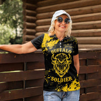 Personalized Bison Buffalo Soldiers Women Polo Shirt American Heroes - Black Grunge Style - Wonder Print Shop