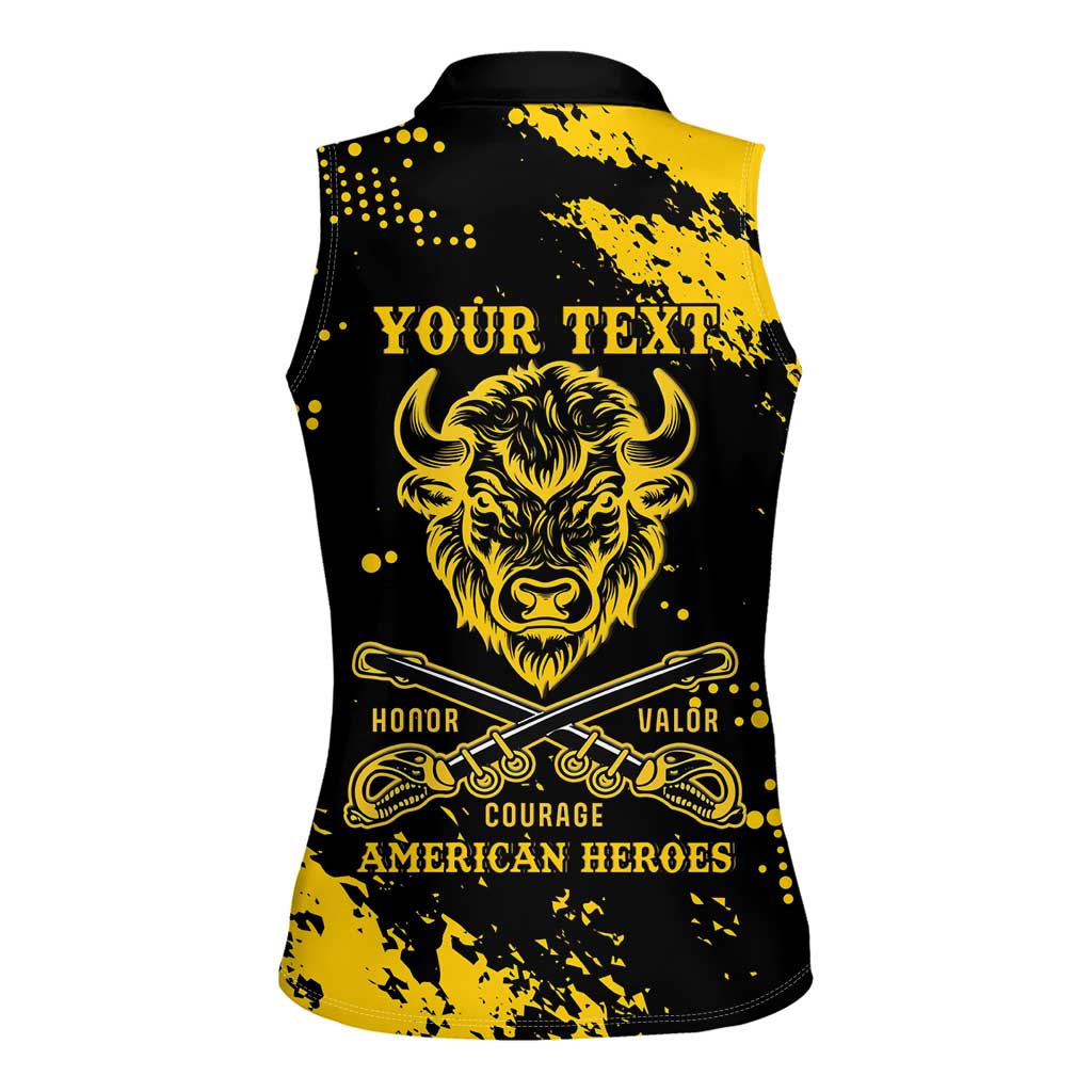 Personalized Bison Buffalo Soldiers Women Sleeveless Polo Shirt American Heroes - Black Grunge Style - Wonder Print Shop