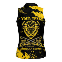 Personalized Bison Buffalo Soldiers Women Sleeveless Polo Shirt American Heroes - Black Grunge Style - Wonder Print Shop