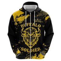 Personalized Bison Buffalo Soldiers Zip Hoodie American Heroes - Black Grunge Style - Wonder Print Shop