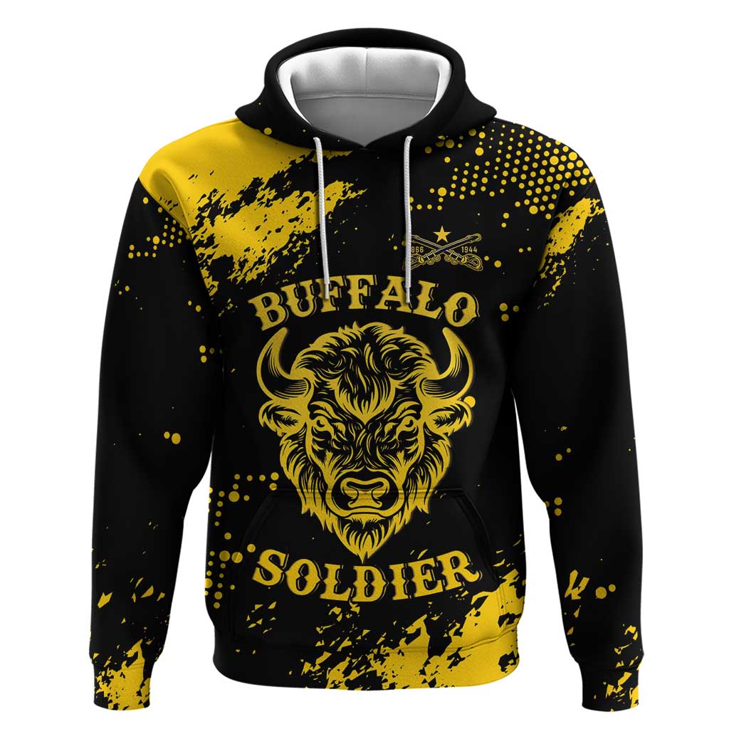 Personalized Bison Buffalo Soldiers Zip Hoodie American Heroes - Black Grunge Style - Wonder Print Shop