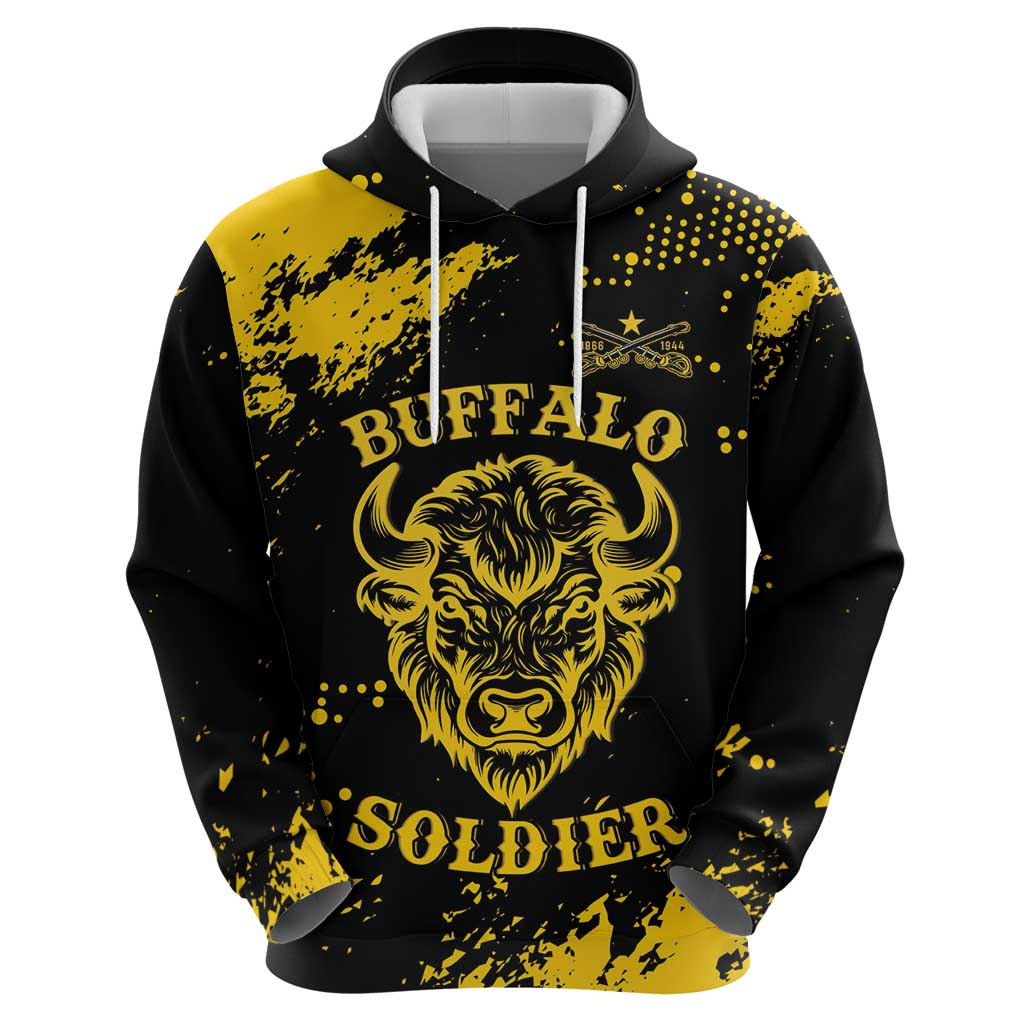 Personalized Bison Buffalo Soldiers Zip Hoodie American Heroes - Black Grunge Style - Wonder Print Shop