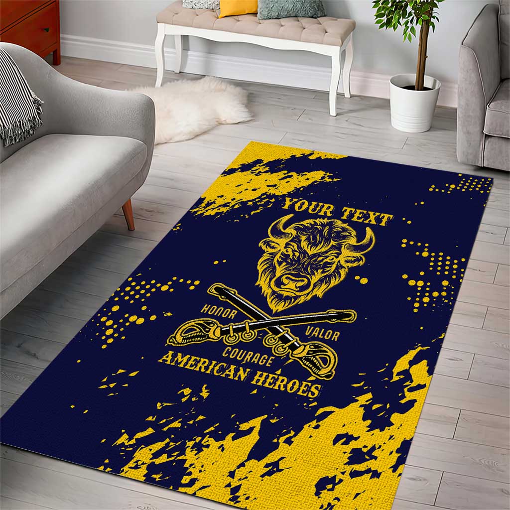Personalized Bison Buffalo Soldiers Area Rug American Heroes - Blue Grunge Style - Wonder Print Shop