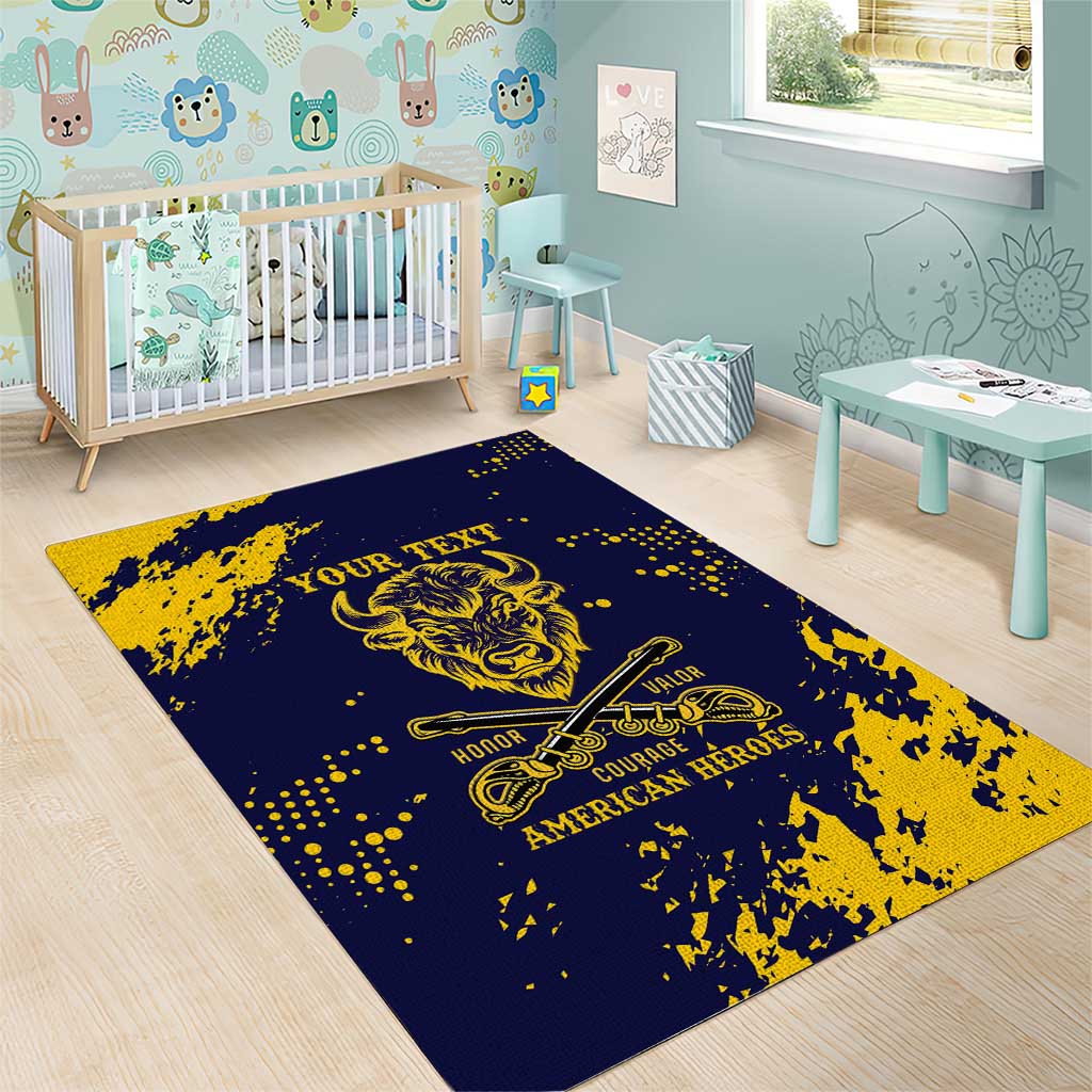 Personalized Bison Buffalo Soldiers Area Rug American Heroes - Blue Grunge Style - Wonder Print Shop