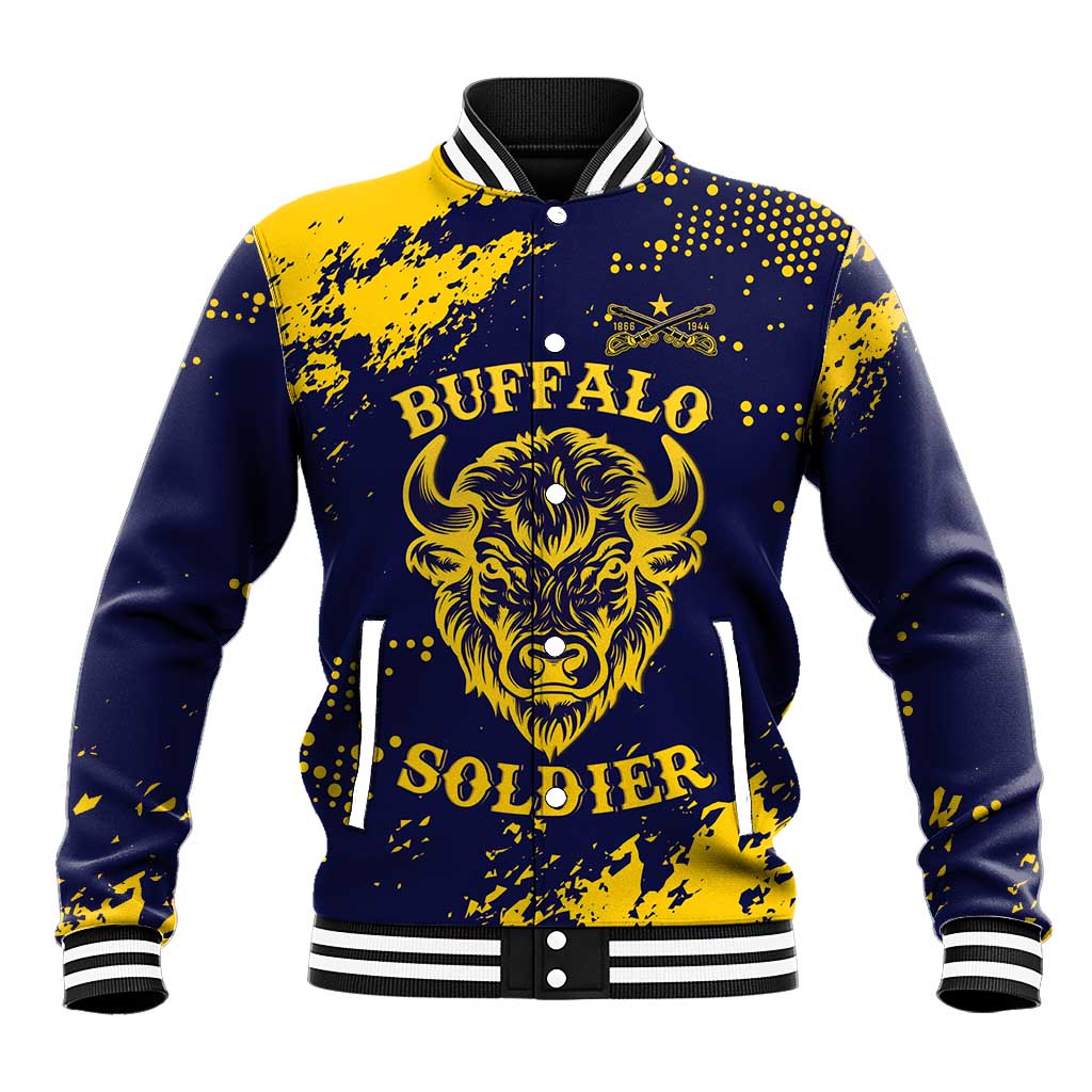 Personalized Bison Buffalo Soldiers Baseball Jacket American Heroes - Blue Grunge Style - Wonder Print Shop