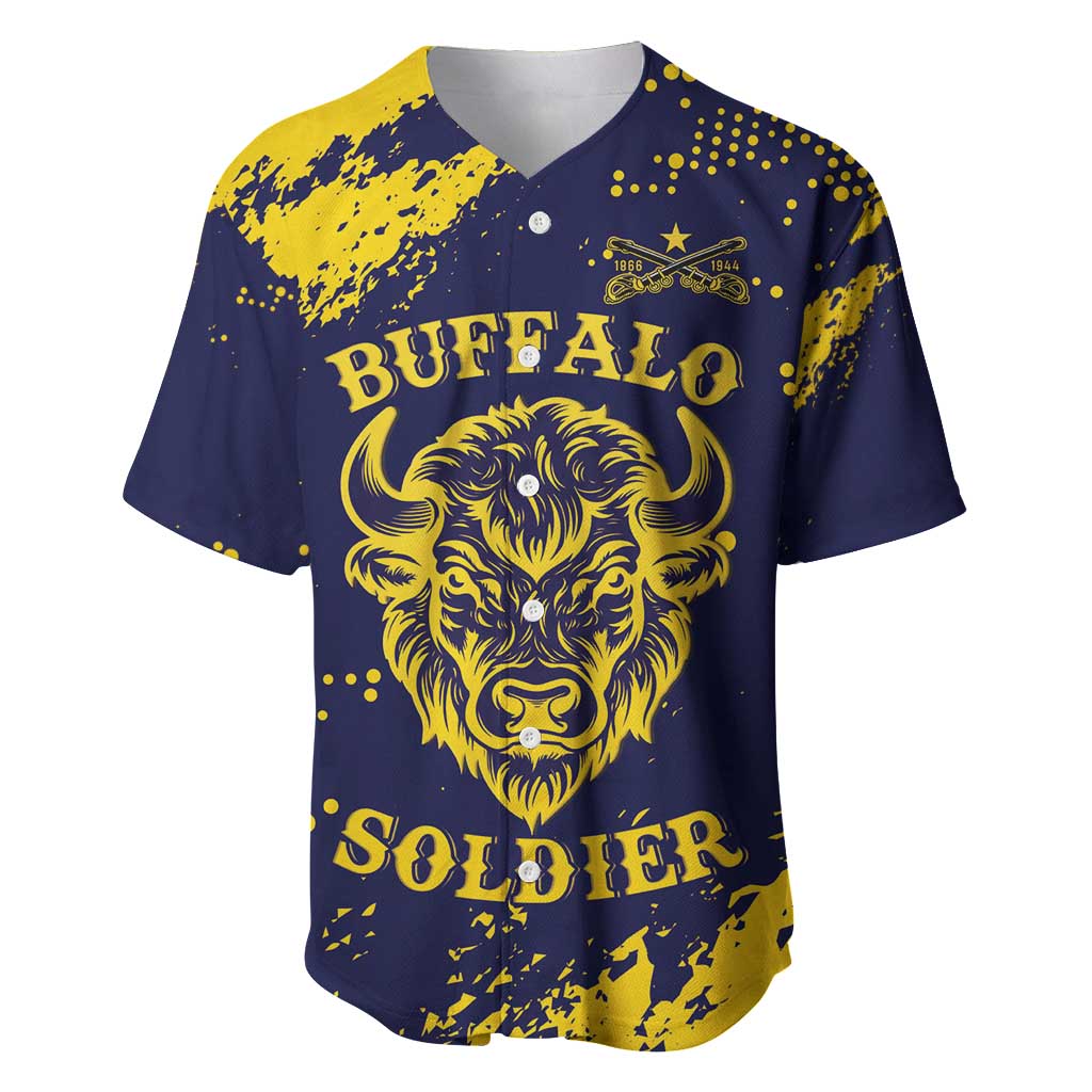 Personalized Bison Buffalo Soldiers Baseball Jersey American Heroes - Blue Grunge Style - Wonder Print Shop