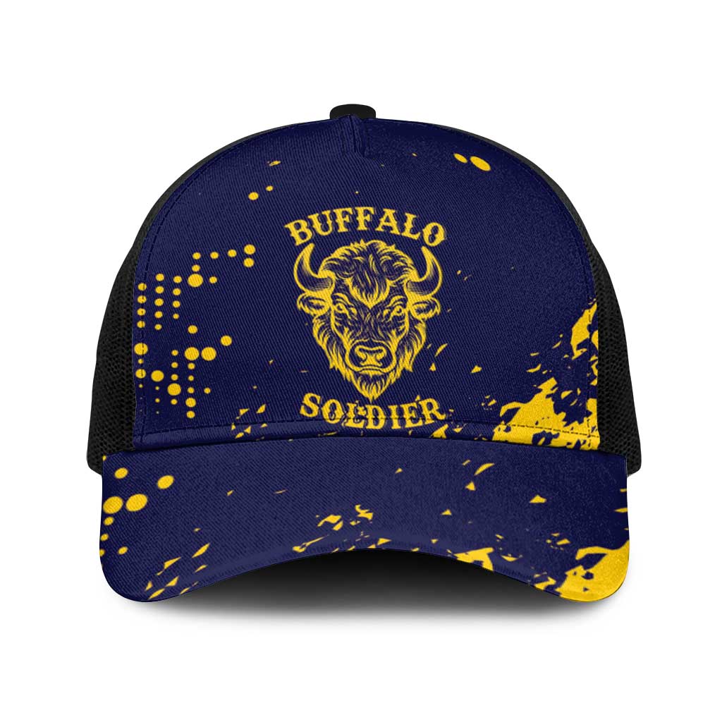 Bison Buffalo Soldiers Baseball Net Cap American Heroes - Blue Grunge Style - Wonder Print Shop