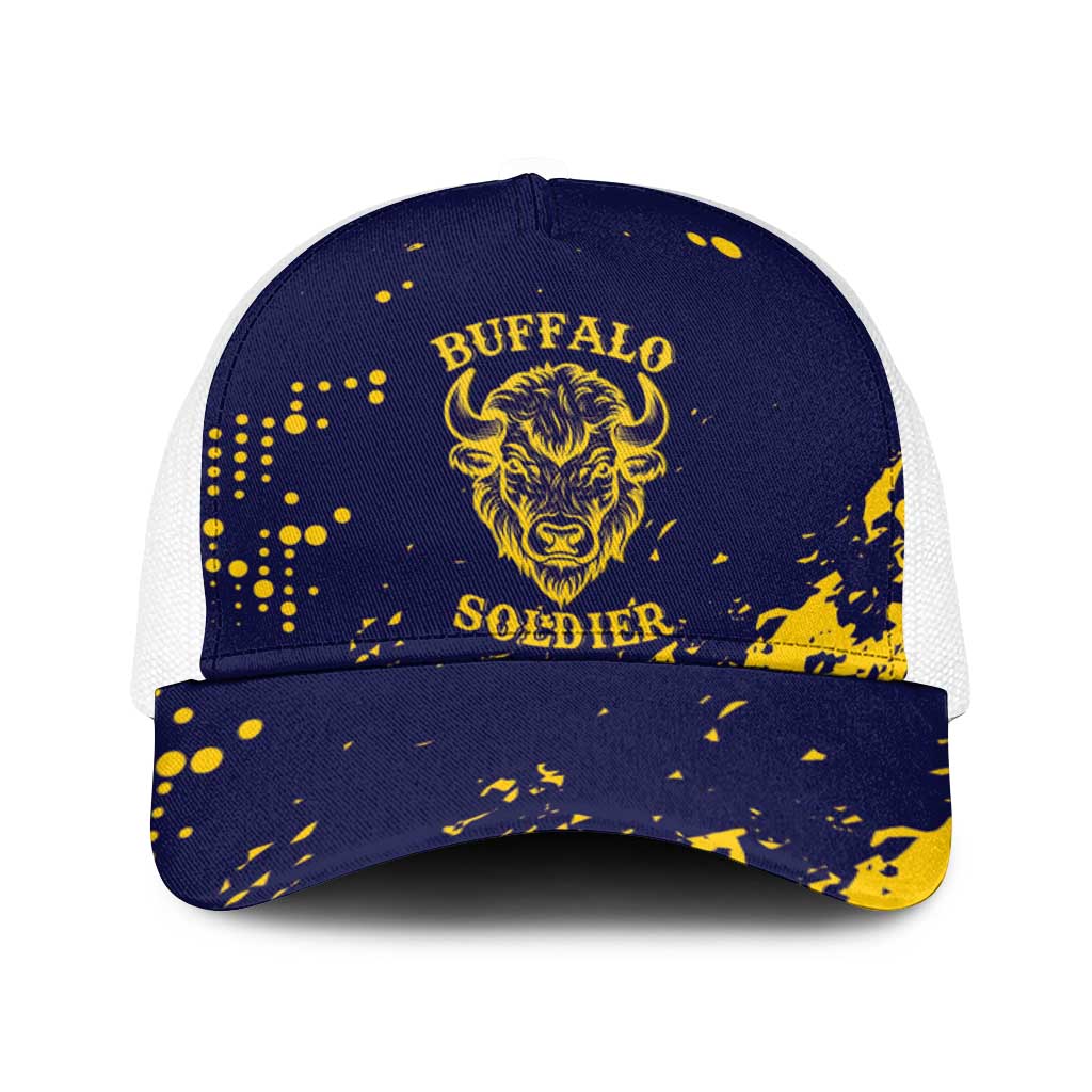 Bison Buffalo Soldiers Baseball Net Cap American Heroes - Blue Grunge Style - Wonder Print Shop