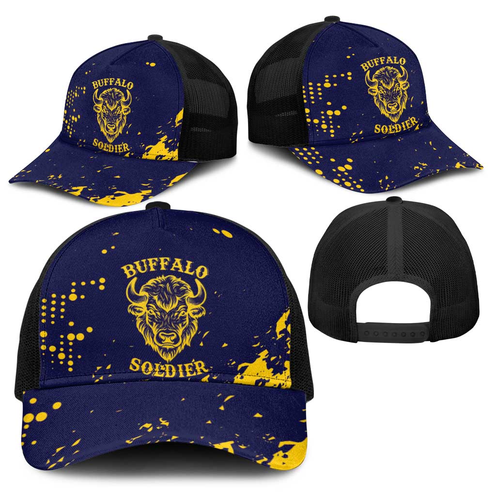 Bison Buffalo Soldiers Baseball Net Cap American Heroes - Blue Grunge Style - Wonder Print Shop