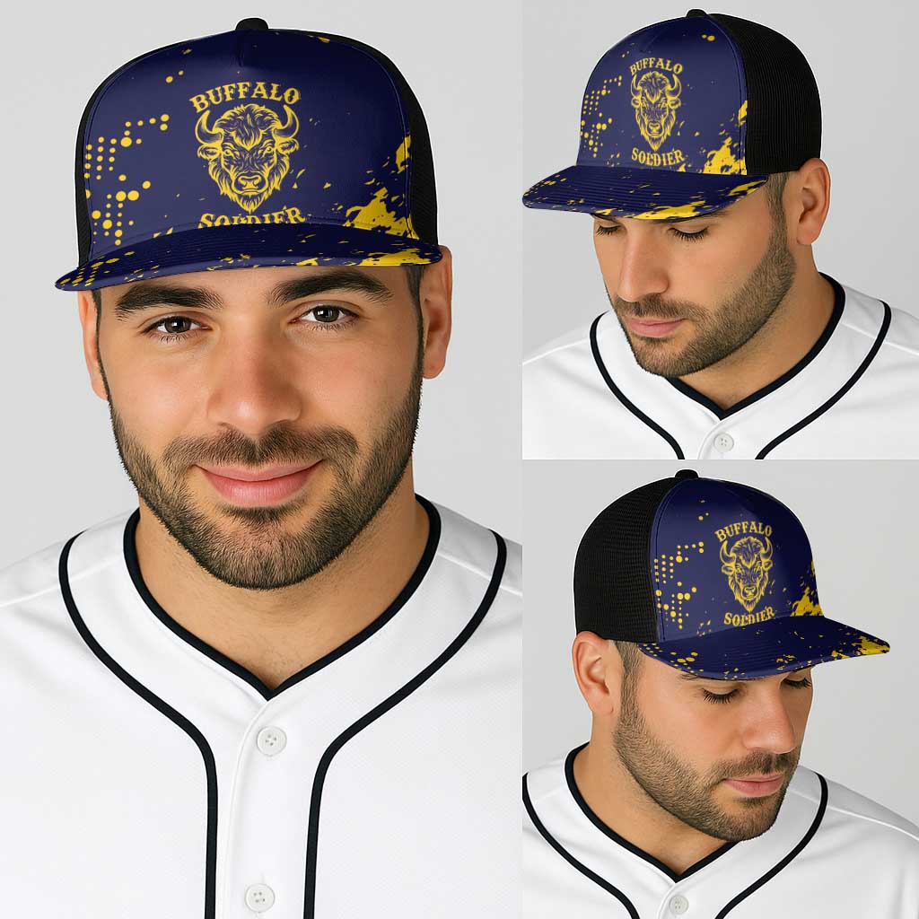 Bison Buffalo Soldiers Baseball Net Cap American Heroes - Blue Grunge Style - Wonder Print Shop