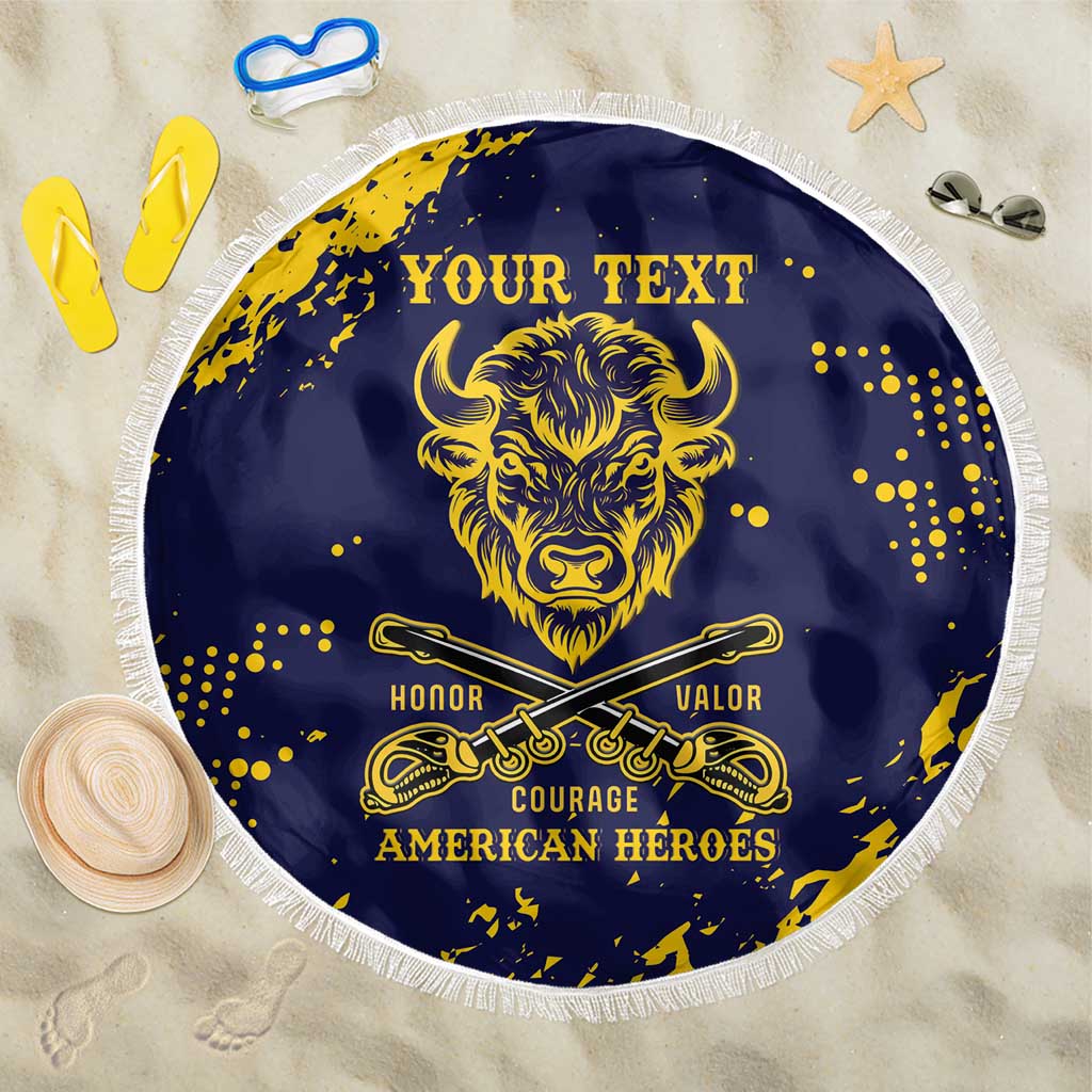 Personalized Bison Buffalo Soldiers Beach Blanket American Heroes - Blue Grunge Style - Wonder Print Shop