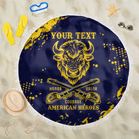 Personalized Bison Buffalo Soldiers Beach Blanket American Heroes - Blue Grunge Style - Wonder Print Shop