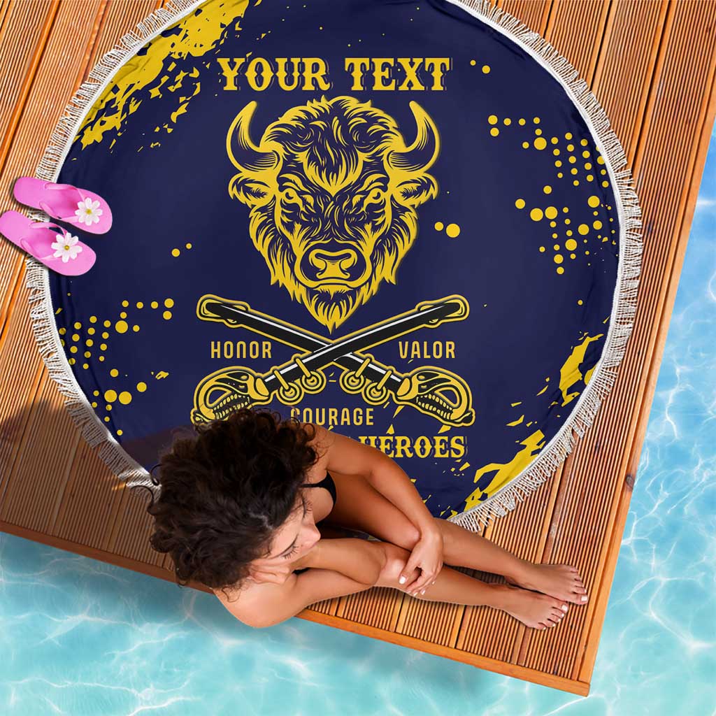 Personalized Bison Buffalo Soldiers Beach Blanket American Heroes - Blue Grunge Style - Wonder Print Shop