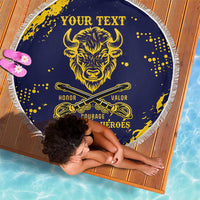 Personalized Bison Buffalo Soldiers Beach Blanket American Heroes - Blue Grunge Style - Wonder Print Shop