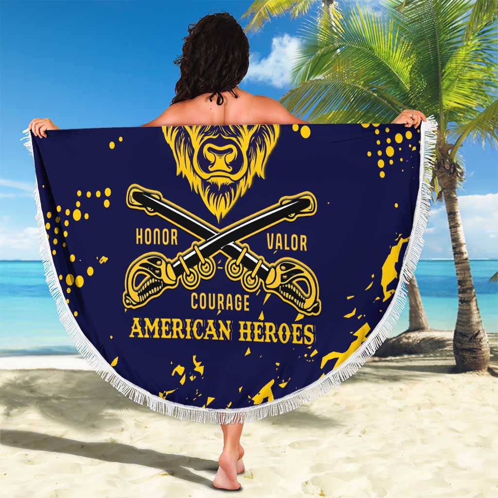 Personalized Bison Buffalo Soldiers Beach Blanket American Heroes - Blue Grunge Style - Wonder Print Shop