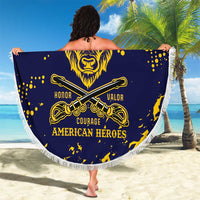 Personalized Bison Buffalo Soldiers Beach Blanket American Heroes - Blue Grunge Style - Wonder Print Shop